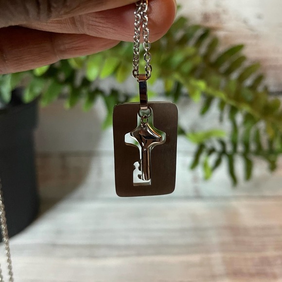 Unisex Silver Key Necklace DogTag 11" - Picture 4 of 5